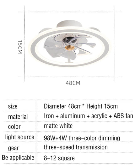 Lustre Ventilateur Blanc Rétractable Silencieux
