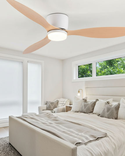 Immersive view - Lustre Ventilateur Plafond Bas Noir Silencieux - couleur grain de bois / 52 pouces