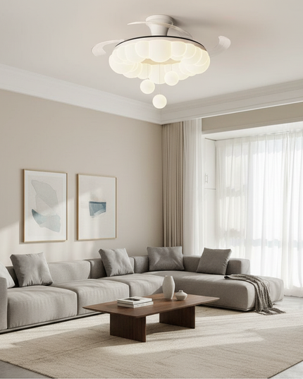 Lustre Ventilateur 3 Pales Crème Silencieux Dimmable - 9027 - Chrome / 3 couleurs