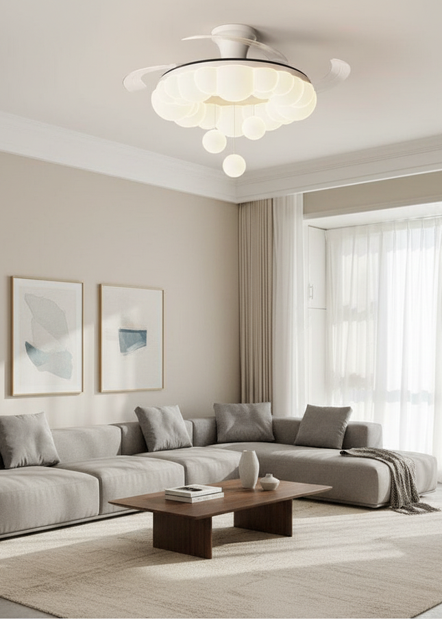 Lustre Ventilateur 3 Pales Crème Silencieux Dimmable - 9027 - Chrome / 3 couleurs