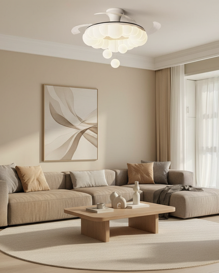 Lustre Ventilateur 3 Pales Crème Silencieux Dimmable - Vue 4