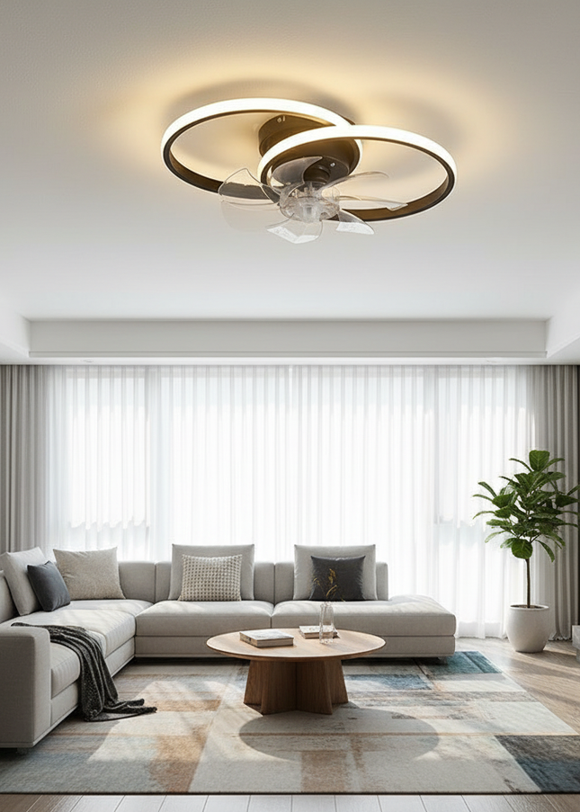 Lustre Ventilateur 5 Pales Blanc Compact LED - 300CL hei / 110-240 V