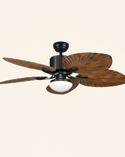 Lustre Ventilateur 5 Pales Palmier Bois Inverter - Noir
