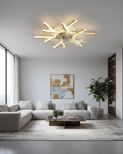 Lustre Ventilateur Acrylique Luxe Doré - 12 têtes en or / Dimmin infini