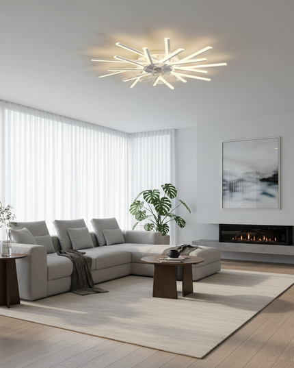 Lustre Ventilateur Acrylique Luxe Doré - 18 têtes blanches / Dimmin infini