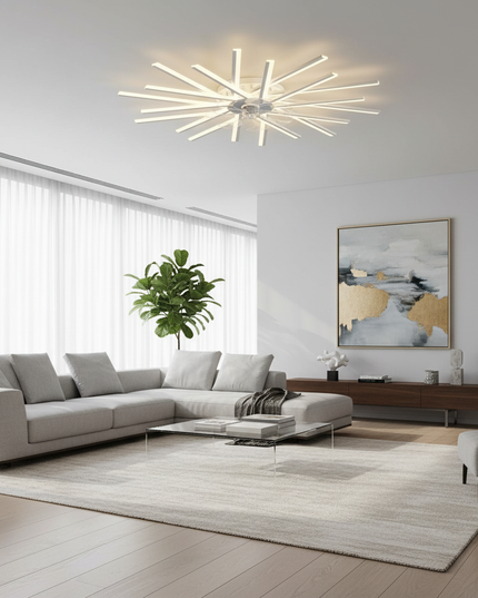 Lustre Ventilateur Acrylique Luxe Doré - 20 têtes blanches / Dimmin infini