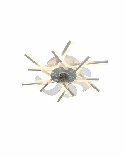 Lustre Ventilateur Acrylique Luxe Doré - Blanc 12 Têtes / Dimmin infini