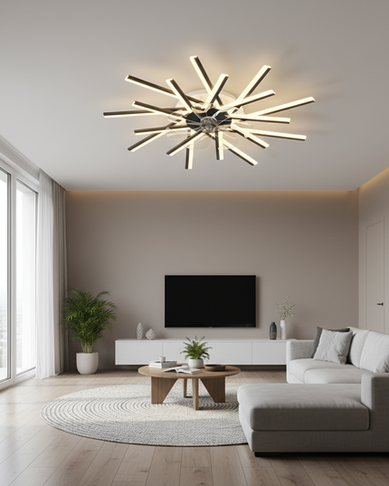 Lustre Ventilateur Acrylique Luxe Doré - Tête noire 18 / Dimmin infini