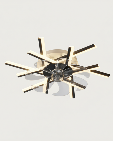 Lustre Ventilateur Acrylique Luxe Doré - Tête noire à 12 faces / Dimmin infini