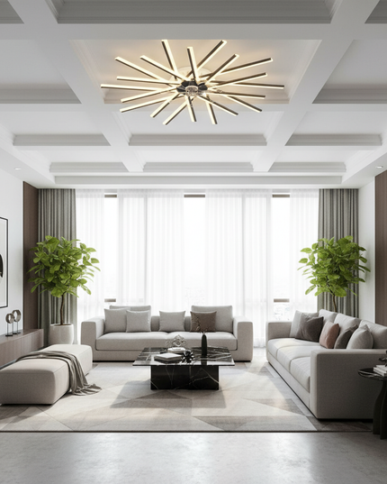 Lustre Ventilateur Acrylique Luxe Doré - Tête noire à 20 têtes / Dimmin infini