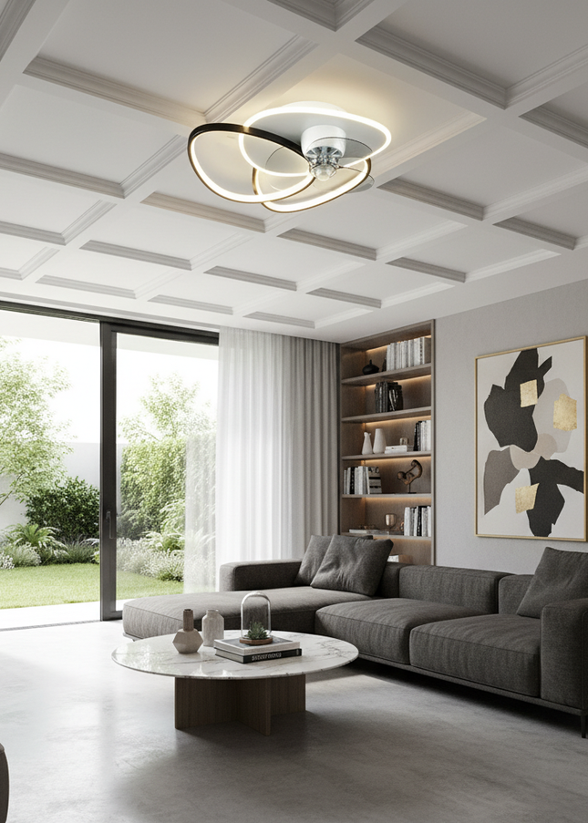 Lustre Ventilateur Anneau Noir LED Télécommande - A2 - Noir / variateur à distance