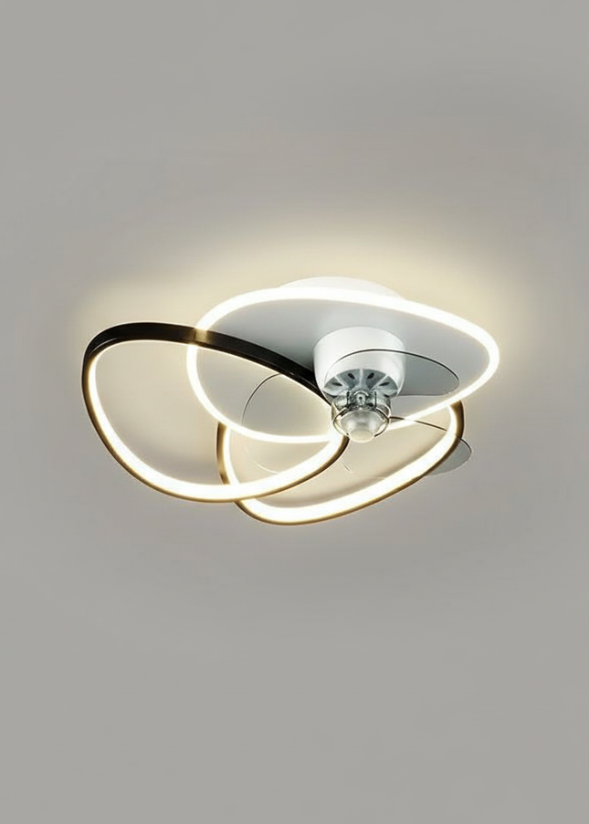 Lustre Ventilateur Anneau Noir LED Télécommande - Vue 1