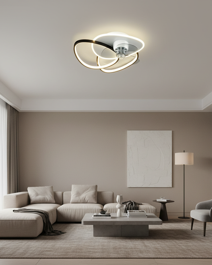 Lustre Ventilateur Anneau Noir LED Télécommande - Vue 4