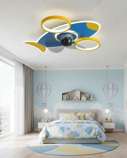 Lustre Ventilateur Avion Bleu LED Enfant - Ø 100 cm