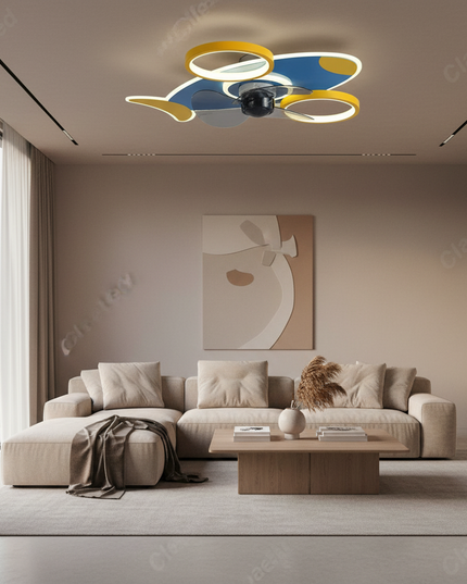 Lustre Ventilateur Avion Bleu LED Enfant - Vue 4