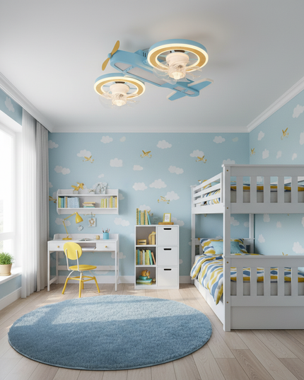Lustre Ventilateur Avion Garçon LED - Ø 100 cm / 31–40 W