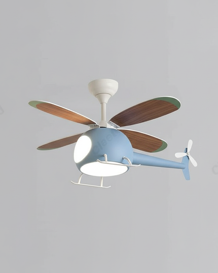 Lustre Ventilateur Avion LED Enfant - B - Noyer Ø 142 cm / radio / Lumière tricolore