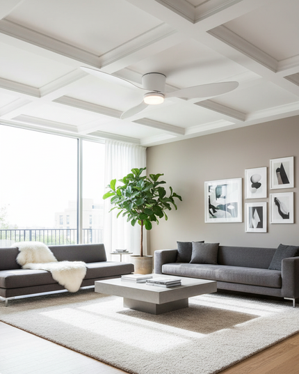 Lustre Ventilateur Basse Hauteur Noir LED Silencieux - BLANC / 42 pouces