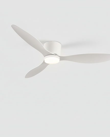 Lustre Ventilateur Basse Hauteur Noir LED Silencieux - BLANC / 52 pouces