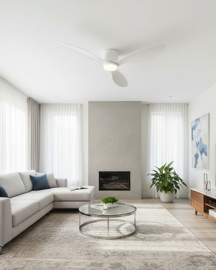 Lustre Ventilateur Basse Hauteur Noir LED Silencieux - BLANC / 52 pouces