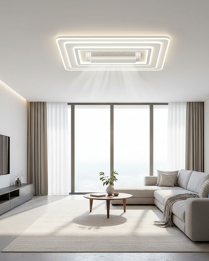 Lustre Ventilateur Blanc Invisible Télécommande - Grand format 105x65cm / Lumière tricolore | 220 V