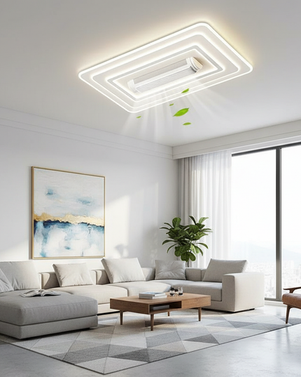 Lustre Ventilateur Blanc Invisible Télécommande - Grand format 105x65cm / Télécommande | 220 V