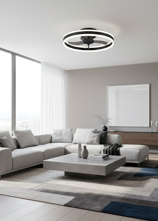 Lustre Ventilateur Blanc Noir Rétractable Intelligent - noir