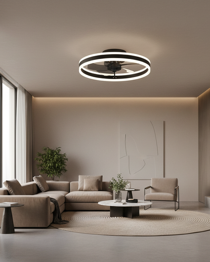 Lustre Ventilateur Blanc Noir Rétractable Intelligent - Vue 4