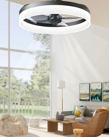 Lustre Ventilateur Blanc Pales Intégrées Dimmable - Taille B - Blanc
