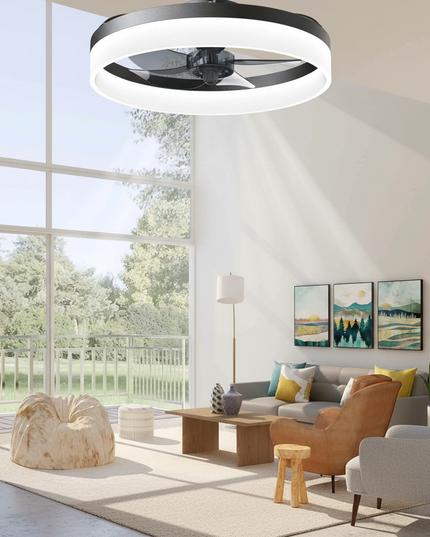 Lustre Ventilateur Blanc Pales Intégrées Dimmable - Vue 4
