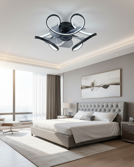 Lustre Ventilateur Blanc Silencieux Réversible - noir