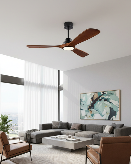 Lustre Ventilateur Bois 3 Pales Moderne Silencieux - 52 pouces environ 132 cm / 85-265 V