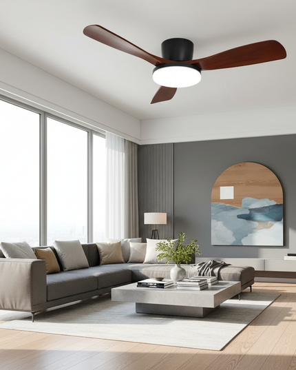 Lustre Ventilateur Bois DC Réversible - Modèle 3 / 52 pouces / 220 V