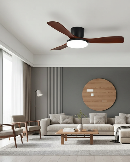 Lustre Ventilateur Bois DC Réversible - Modèle 4 / 42 pouces / 220 V