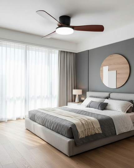 Lustre Ventilateur Bois DC Réversible - Modèle 4 / 52 pouces / 220 V