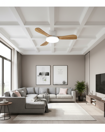 Lustre Ventilateur Bois LED 3 Couleurs - Modèle 2 / 42 pouces / 220 V