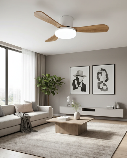 Lustre Ventilateur Bois LED 3 Couleurs - Modèle 3 / 42 pouces / 220 V