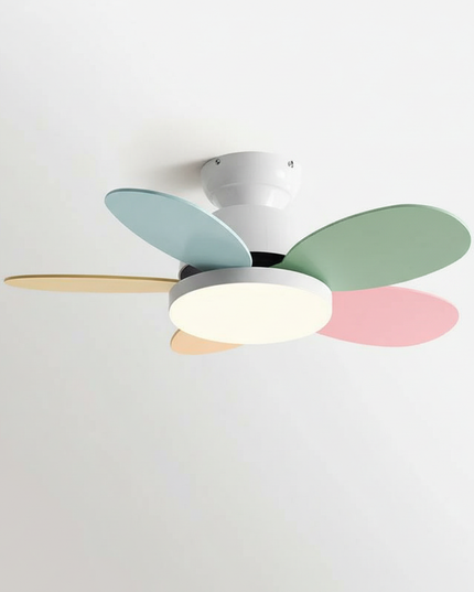 Lustre Ventilateur Bois LED Éclatant Chambre - A - Bleu / 36 pouces