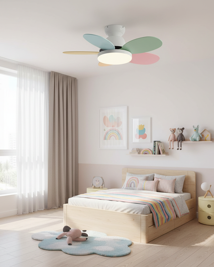 Lustre Ventilateur Bois LED Éclatant Chambre - B - Bleu / 42 pouces