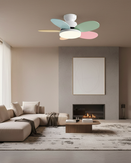 Lustre Ventilateur Bois LED Éclatant Chambre - Vue 4