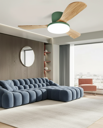 Lustre Ventilateur Bois Moderne LED 3 Couleurs - Blanc / 42 pouces / 110 V