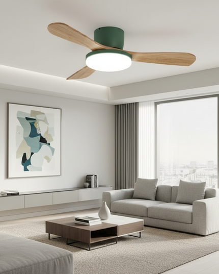 Lustre Ventilateur Bois Moderne LED 3 Couleurs - Blanc Classique / 42 pouces / 220 V