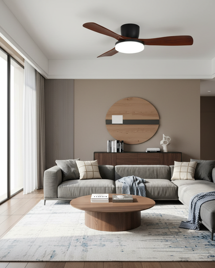 Lustre Ventilateur Bois Moderne LED 3 Couleurs - Modèle 1 / 52 pouces / 220 V