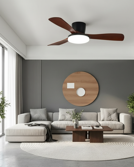 Lustre Ventilateur Bois Moderne LED 3 Couleurs - Modèle 2 / 42 pouces / 220 V