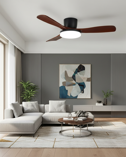 Lustre Ventilateur Bois Moderne LED 3 Couleurs - Modèle 2 / 52 pouces / 220 V