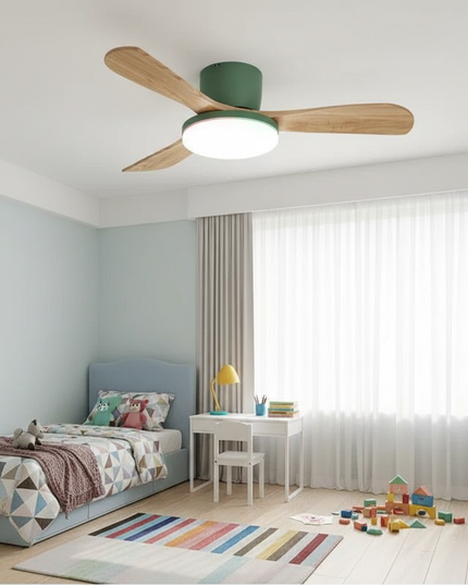 Lustre Ventilateur Bois Moderne LED 3 Couleurs - RGB Multicolore / 42 pouces / 110 V