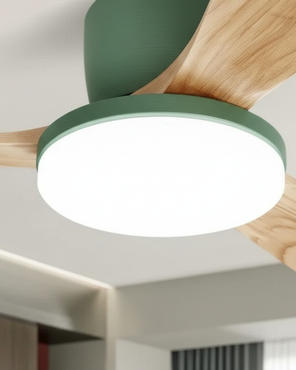 Lustre Ventilateur Bois Moderne LED 3 Couleurs - Vue 2