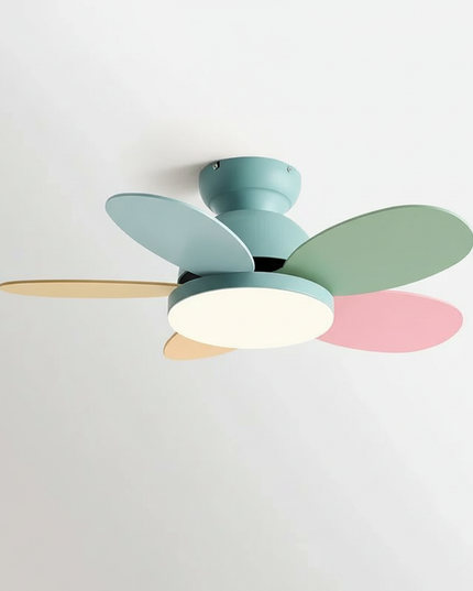 Lustre Ventilateur Bois Moderne Réversible Enfant - Feuilles de couleur bleue / 36 pouces