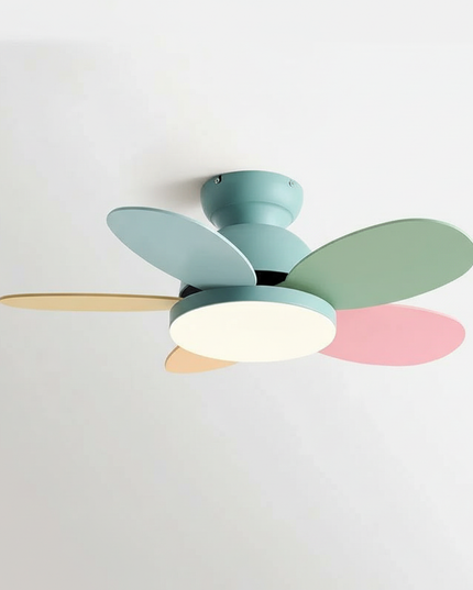 Lustre Ventilateur Bois Moderne Réversible Enfant - Feuilles de couleur bleue / 42 pouces