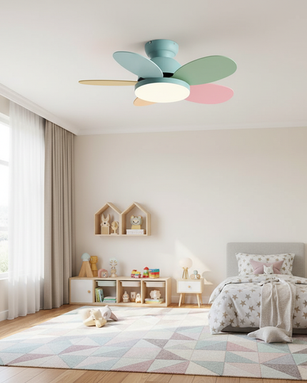 Lustre Ventilateur Bois Moderne Réversible Enfant - Feuilles de couleur bleue / 42 pouces